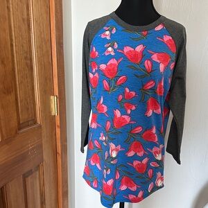 LuLaRoe Blue Floral Long Sleeve Top